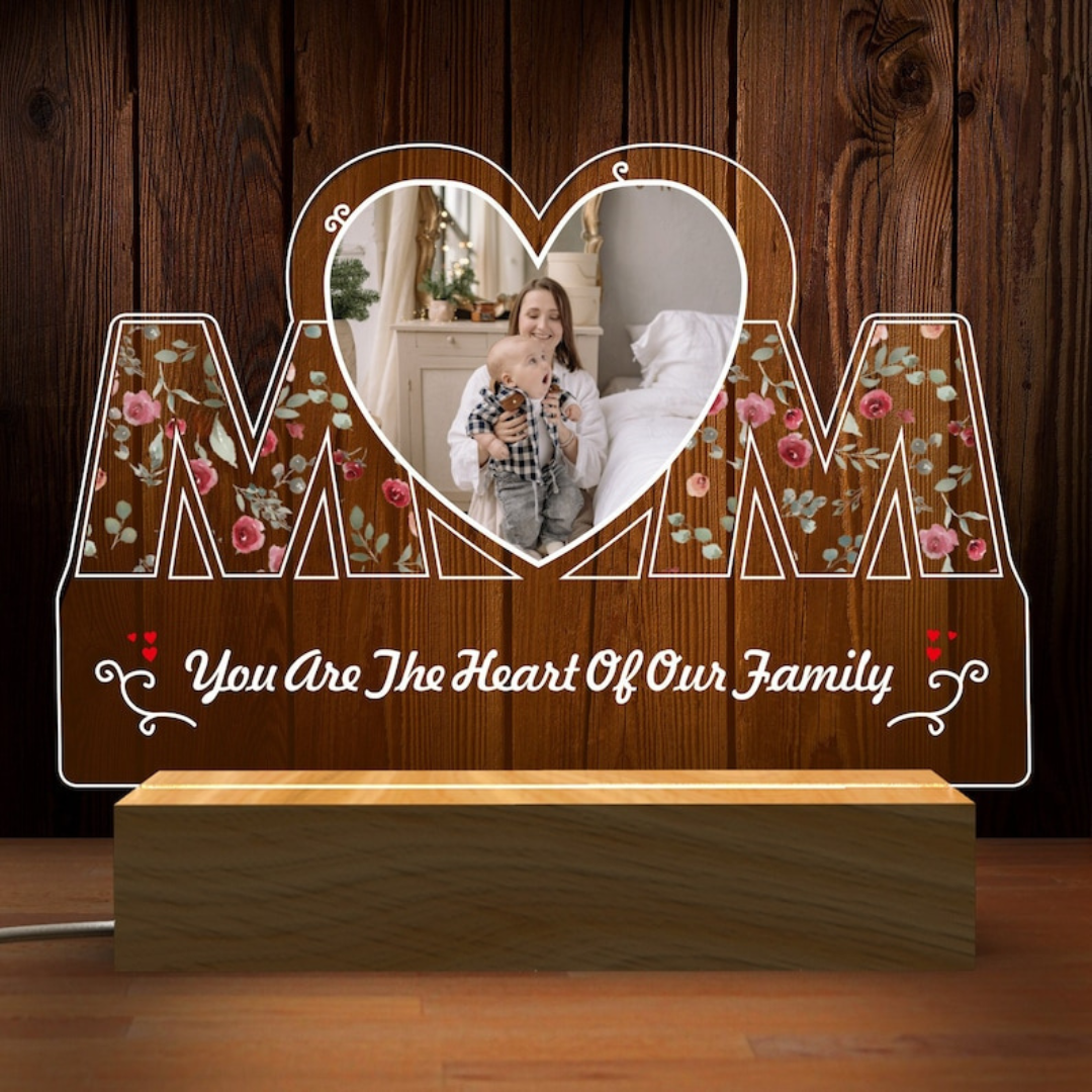 PERSONALIZED MOTHER'S HEART ACRYLIC LAMP